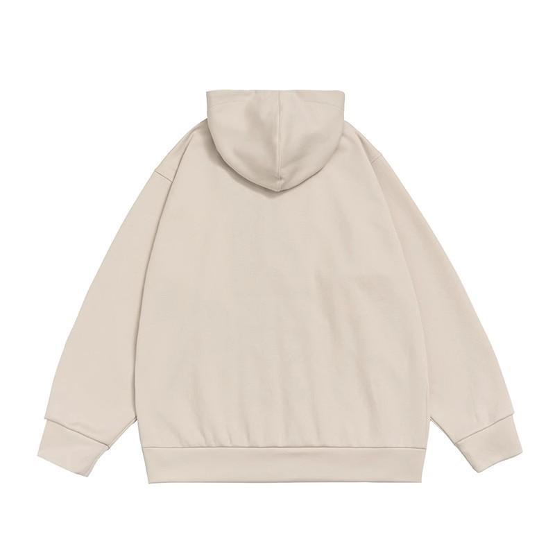Unisex Hooded Zip-Up Sweatshirt Loose Fit Streetwear Casual Pullover With Patch Detail