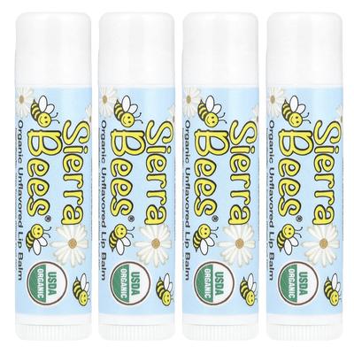 Organic Lip Balm, Unscented, 4 Pack, 15 Oz (4.25 G) Each