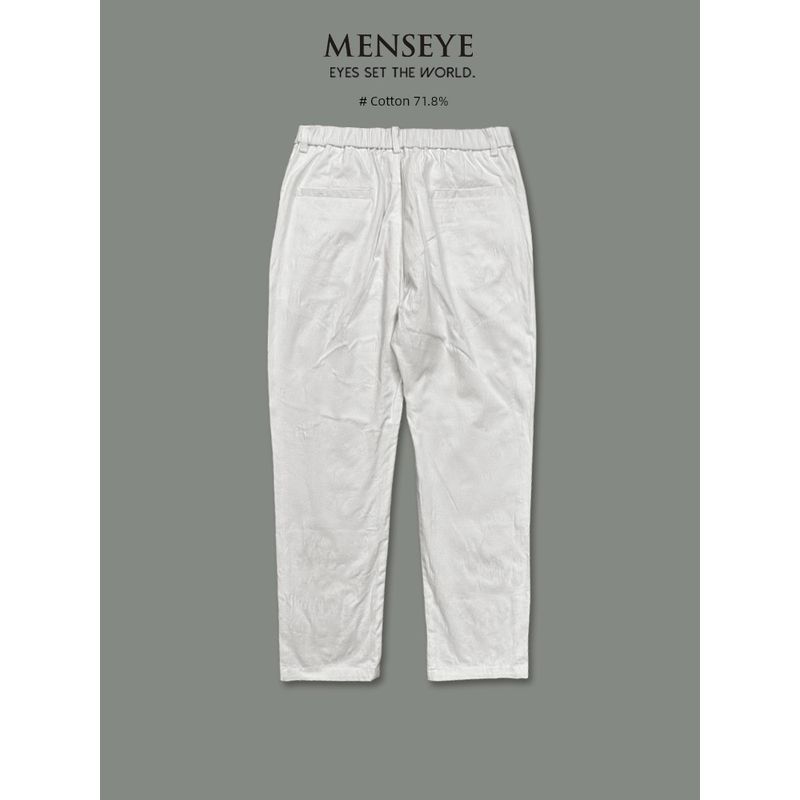 Menseye Men's White Casual Dress Pants, Textured, Slightly Wide, Loose Fit, Versatile, Elastic Waist, Slimming, New Product