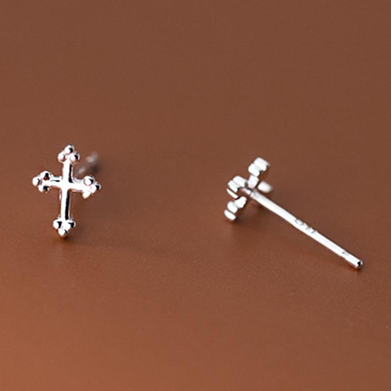 

Cute Cross Stud Earrings for Women Girls Teens 925 Silver Geometric Piercing Ear Accessories серебряный