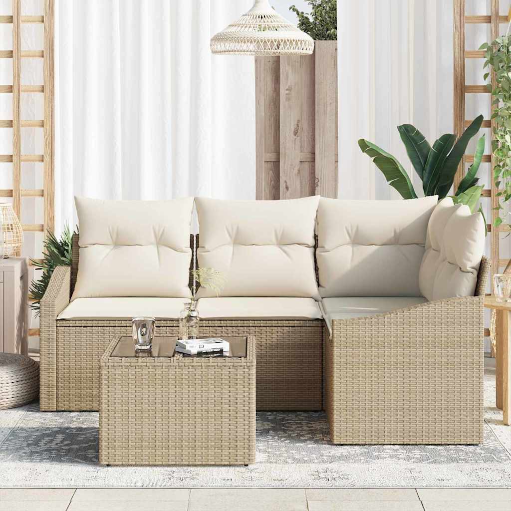 5 Piece Sofa Set with Cushions Beige Poly Rattan