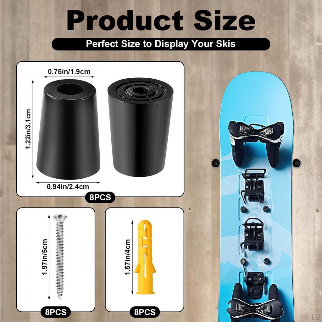 8 sztuk Pionowy Wieszak na Narty Stojak Uchwyt na Snowboard Łatwy w Instalacji Montaż Ścienny ze Śrubami