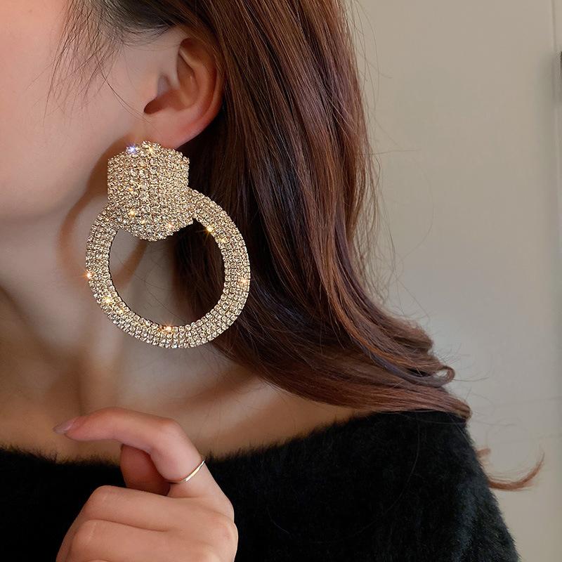 Modische geometrische Kristall-Ohrringe für Frauen, übergroße runde Strass-Ohrringe, Party-Schmuck, Geschenke