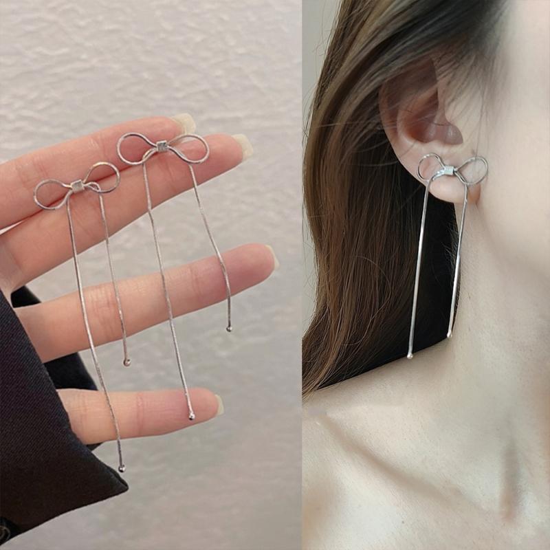 Übertriebene Ohrringe Schlichte Schleifen-Hängeohrringe für Damen Süße Coole Silberfarbene Ohrstecker Sommer Hochzeitsschmuck