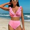 2024 European & American Solid Color Ruffle Bikini Swimsuit for Women