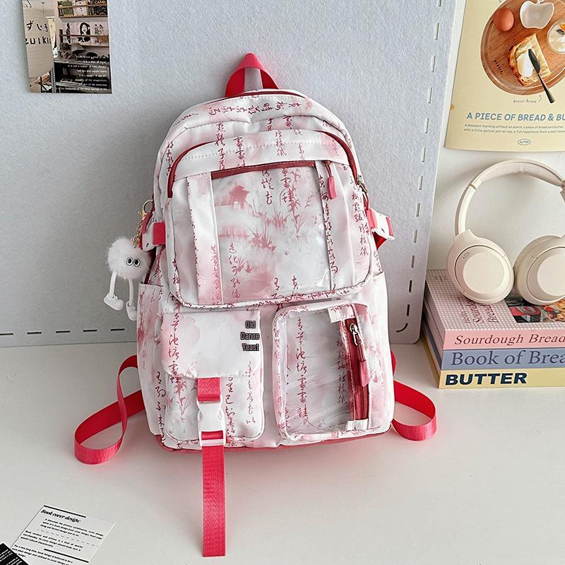 Middle School Chinese-Style Transparent Backpack with Multiple Pockets - Large Capacity, Waterproof, Wear-Resistant, Unisex, Light Luxury Design.