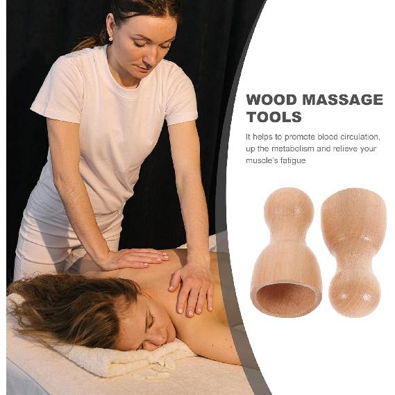 2 Pcs Wooden Swedish Massage Cup Manual Anti Suction Cup Wood Therapies Cup for Muscle Relaxation Body Sculpting Tool