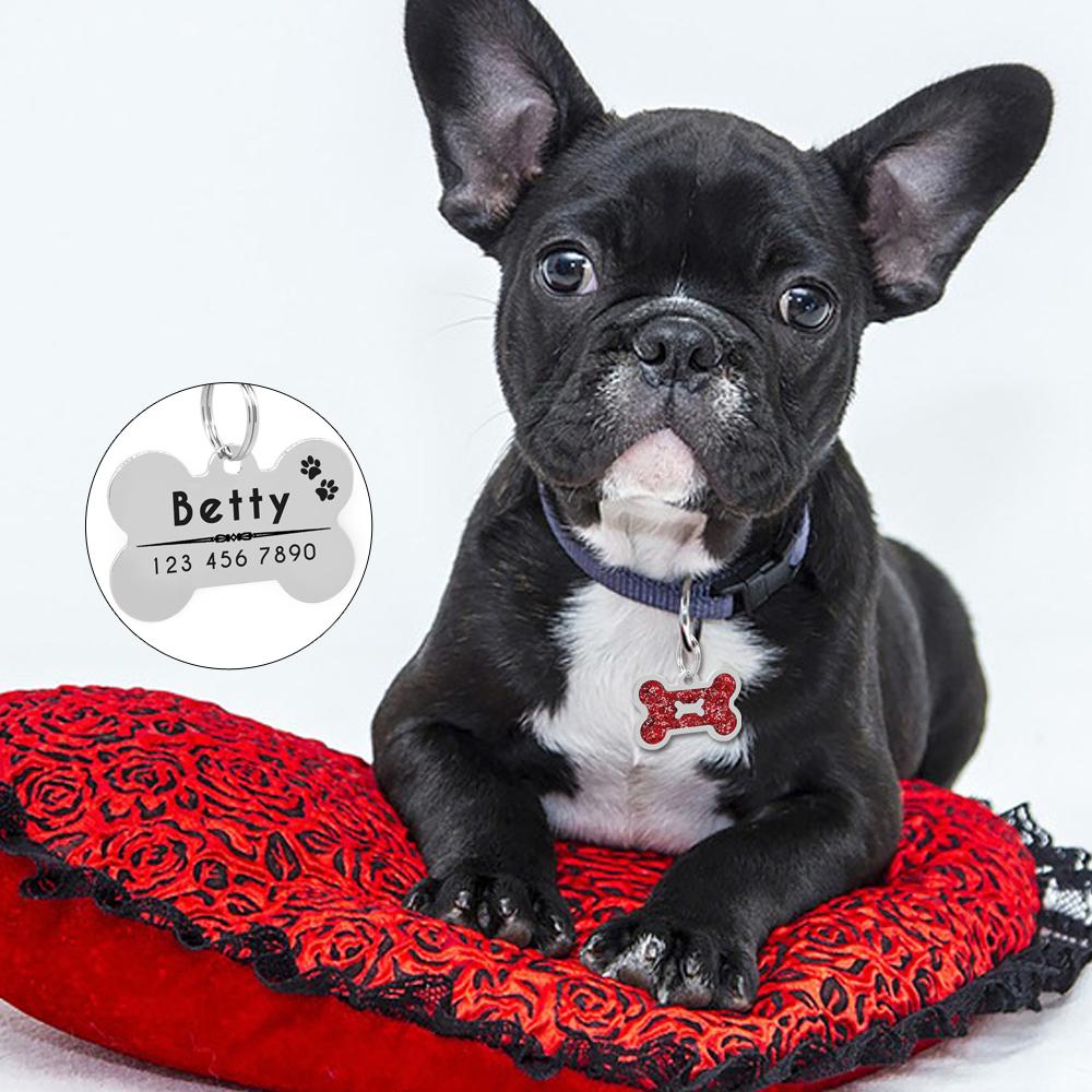 Dog Cat ID Tag Glitter Dogs Cats Name Pendant Tags Personalized Pet Collar Accessories Anti-lost Bone&Paw Tags for Small Dog Cat