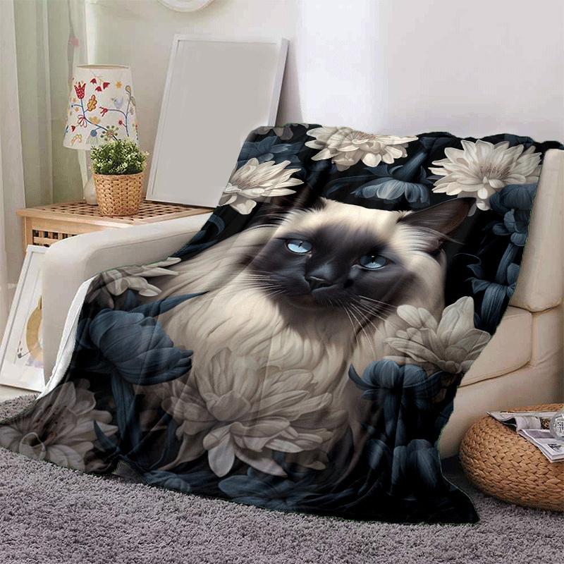 1pc Cat Printing Lightweight Flannel Blanket, Comfortable and Warm Blanket, for Camping Sofa Bed and Couch Office, Gift