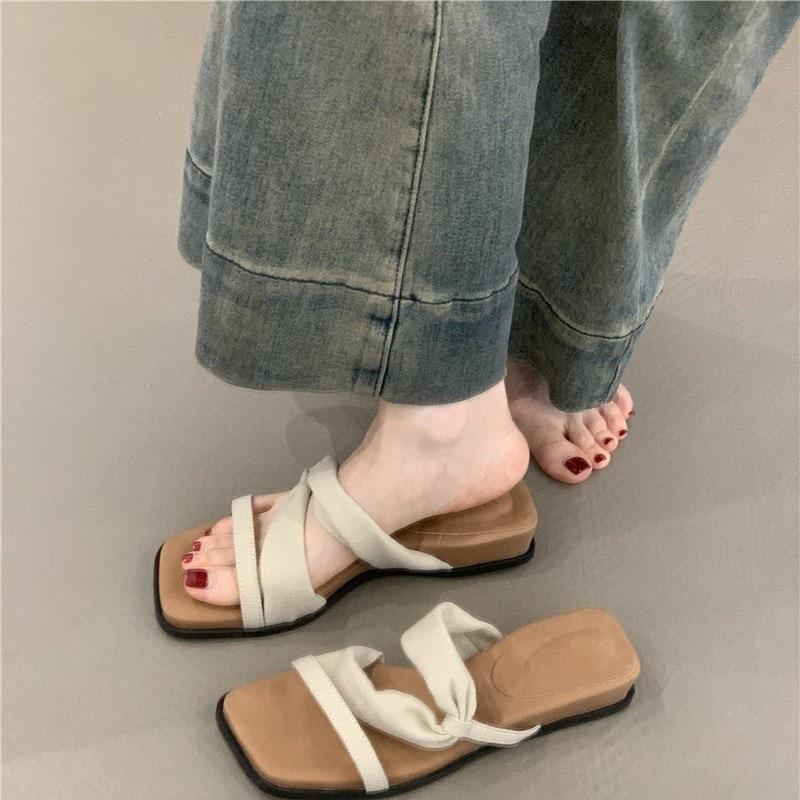 Platform Open-toed Sandals Women's 2025 Summer Korean Version Retro Linen Bohemian Vacation Beach Slippers