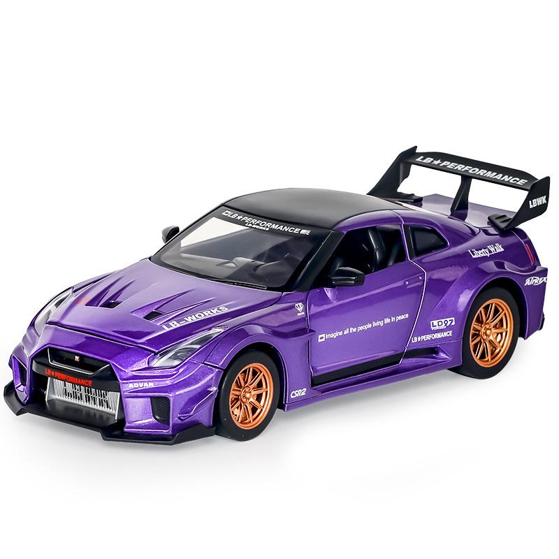 1:24 Alloy GTR CSR2 R34 Sports Cars Diecast Models Toys with Sound Light Miniature Car Wheel Pull Back Vehicles for Boys Gifts