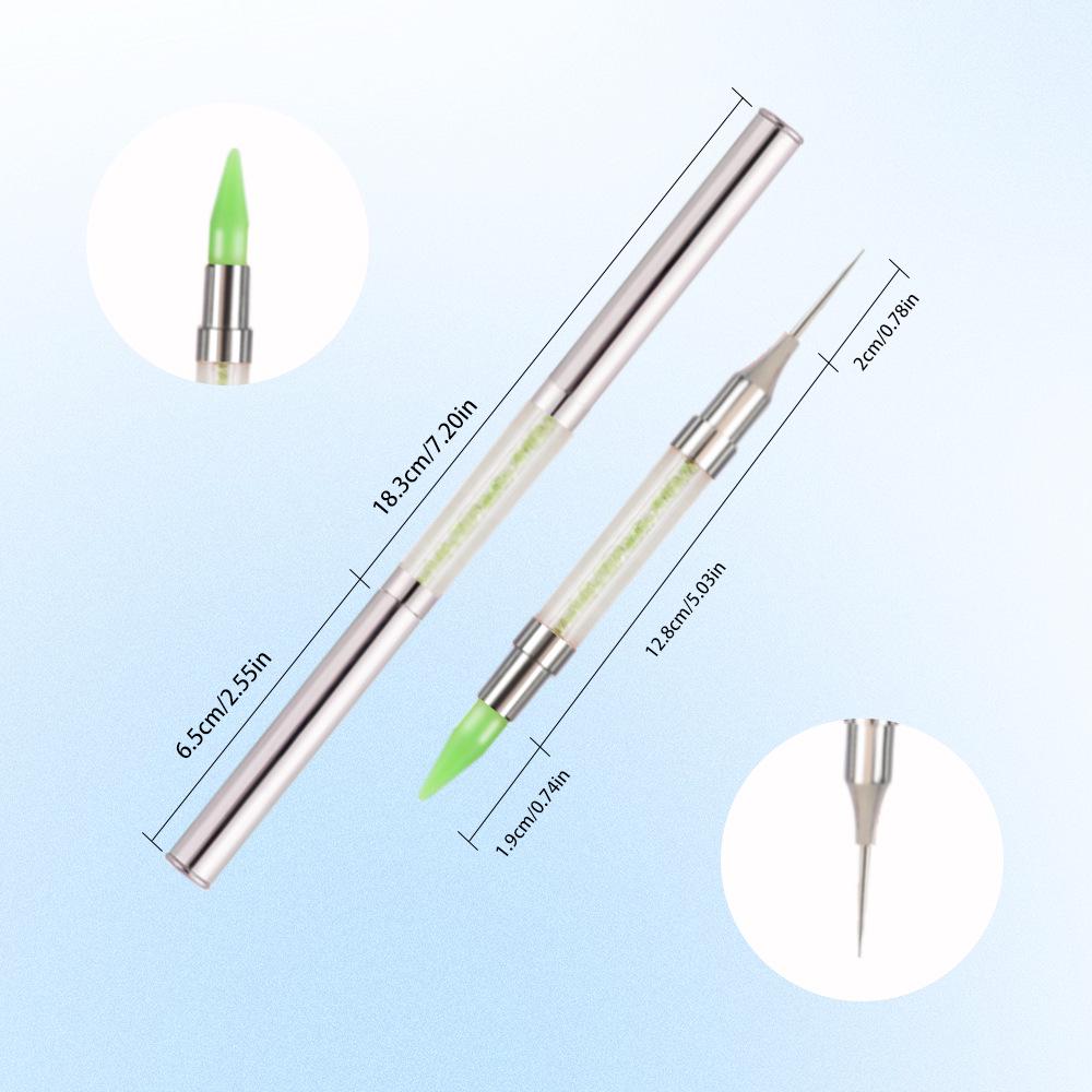 Double-Ended Rhinestone Picker Wax Pencil with Bright Silver Metal Rod and Copper Tube for Nail Art