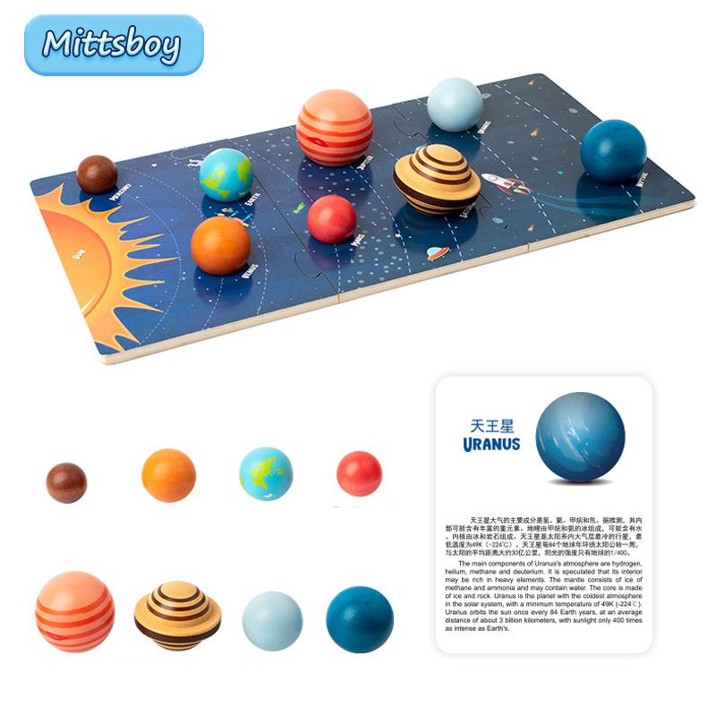 Baby Montessori Holz Früherziehung Spielzeug 3D Acht Planeten Puzzle Spielzeug Universum Kognition Sonnensystem Planeten Zuordnungsbrett