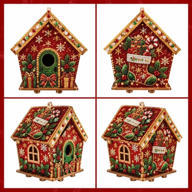 1 Set Diy Pearl Art Christmas Kit 3D Diamond Wooden House Painting Set With Beads Home Decoration Christmas Decoration