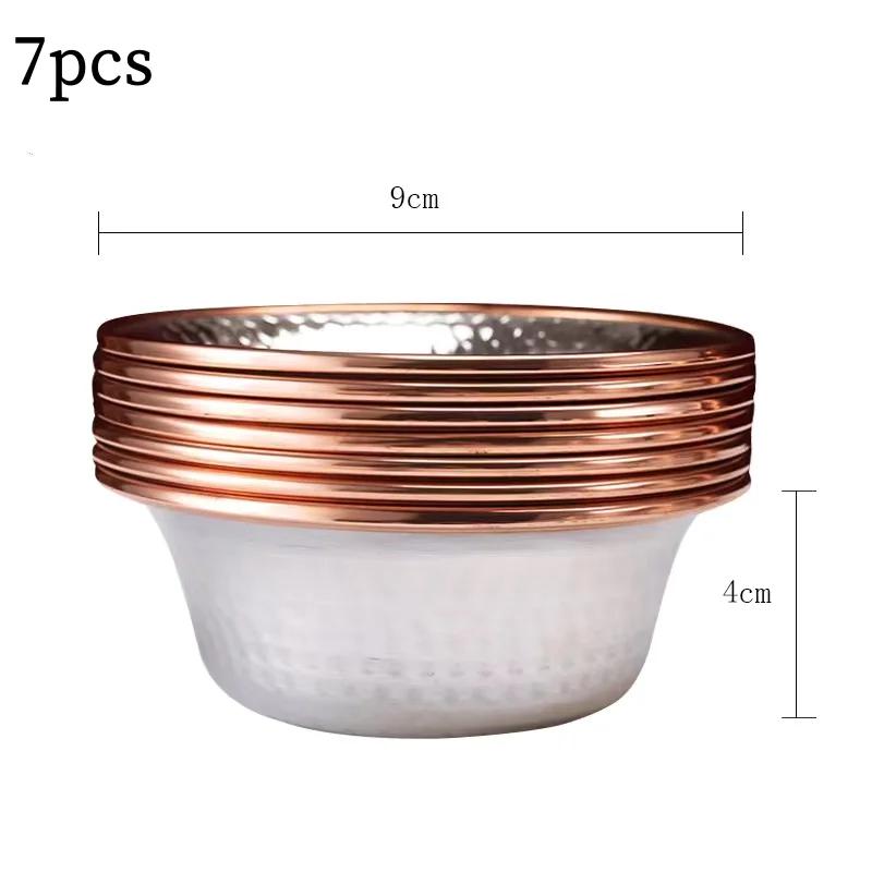 7pcs Pure Copper Tribute Bowl, Auspicious Hammer Stripe Tibetan Bowl 18cm Holy Water Cup Buddhist Home Saucer Desktop Decorative