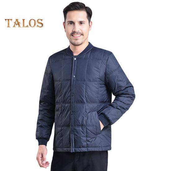 Men Down Jacket Autumn Winter Stand Collar Long Sleeve Thickened Velvet Cotton Coat with Pockets Solid Color Quilted Outerwear