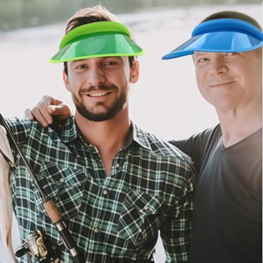 12 Pack Unisex Sun Visors PVC Plastic Visors Wide Brim Clear Sun Hat Beach Cap for Sports Outdoor Summer Beach Activities