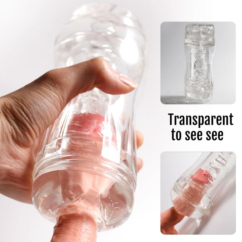 Male Masturbator Cup Dual Channel Realistic Vagina Anus Through Type Vacuum Sucking Transparent Pocket Pussy