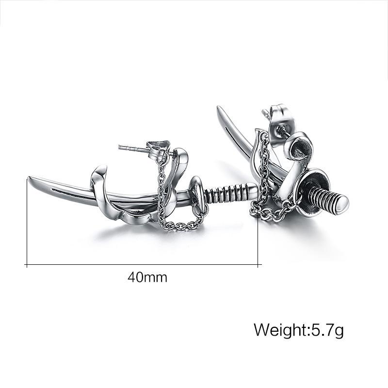 New Hot Selling Fashion Punk Style Mens Sword Stud Earrings