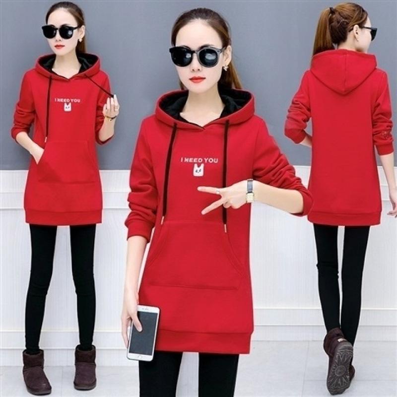 Women's Long Pullover Hoodie Hooded Embroidered Hoodie Loose Large Size Long Sleeve