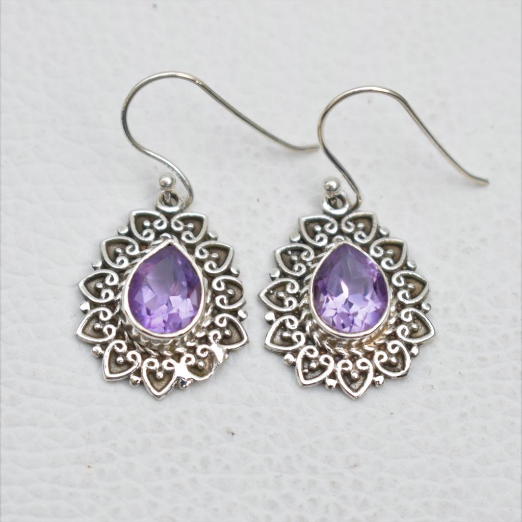 Teardrop Amethyst Earrings: Sterling Silver Boho Earring, February Birthstone