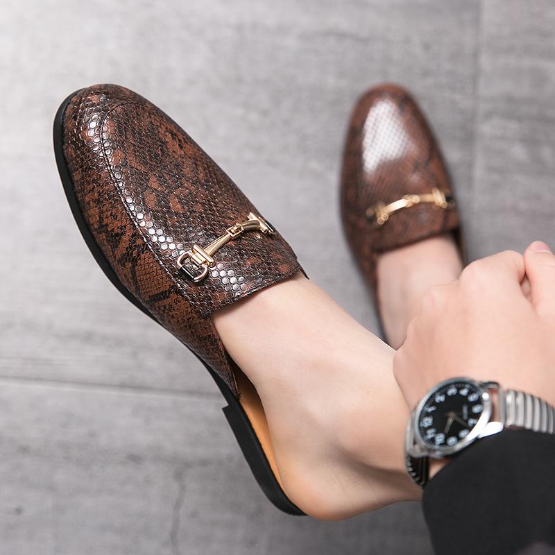 Summer Half Shoes For Men Leather Backless Semi-Drag Casual Shoes Men's Loafers Slippers Mules Open-back Sandals Slip-On Flats