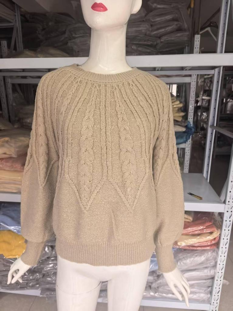 European Style Lantern Sleeve Cable Knit Sweater - Women's Round Neck Loose Pullover Knitwear (2026)