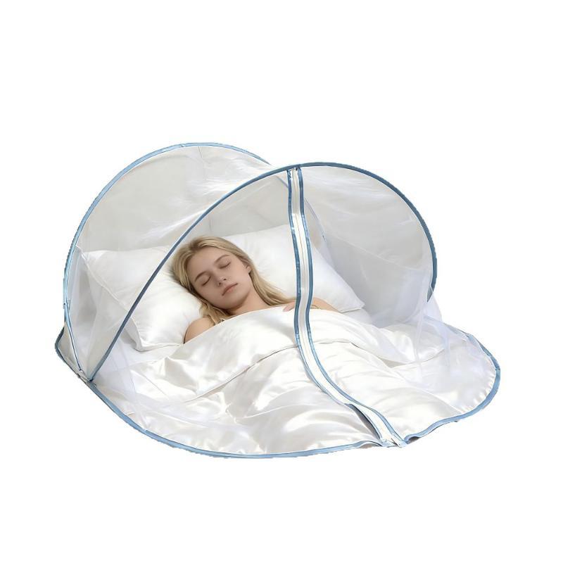 Washable Foldable Single Person Mosquito Net Zipper Closure Insect Proof for Home Bedroom Dorm Camping Travel Trips