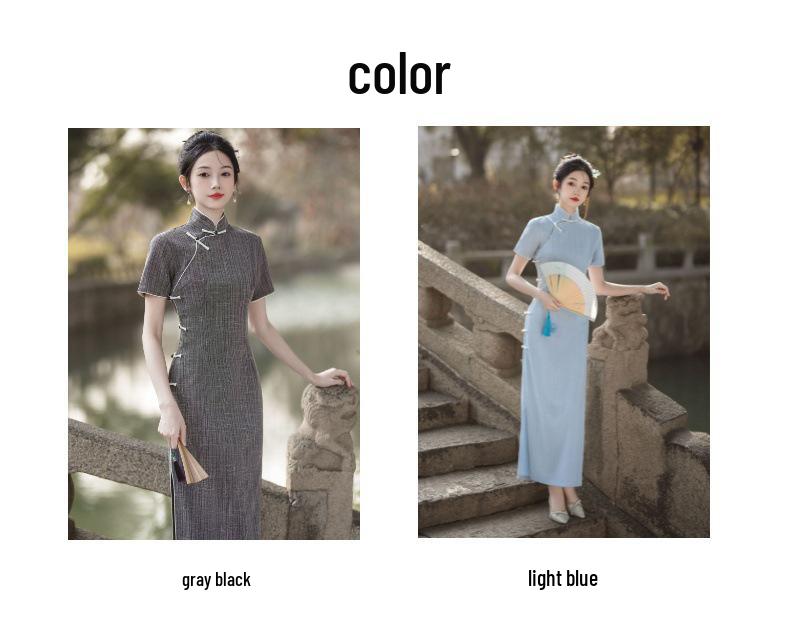 2024 Spring/Summer Floor-Length Chinese Style Qipao: Comfortable, Breathable, Daily Wear with Full Opening