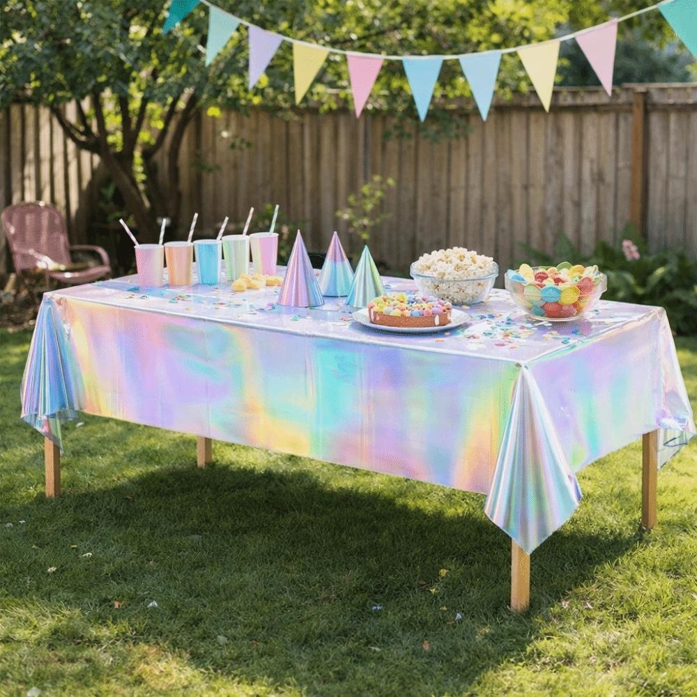 5PCS Shiny Party Table Cover Rectangular Iridescent Tablecloth  Iridescent Disco