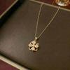 European & American Women's Zircon Flower Necklace & Rotatable Pendant Earrings Set