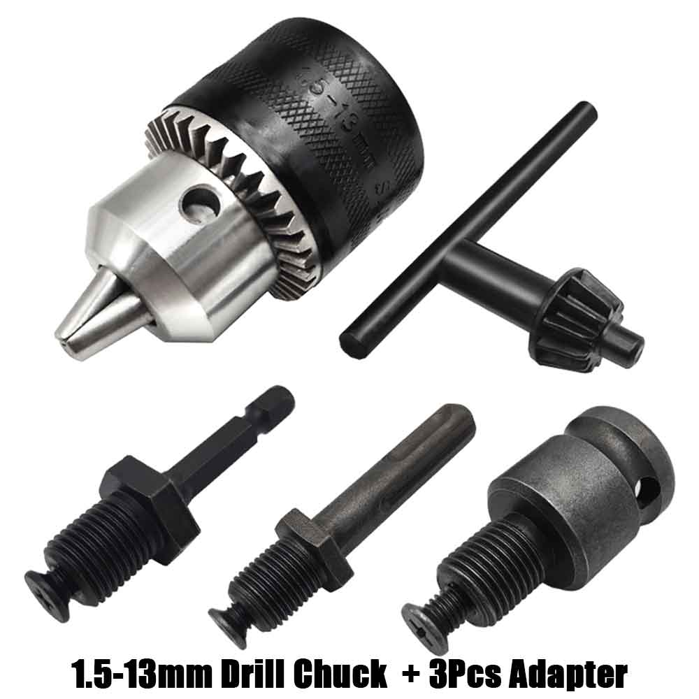 1.5-13mm Drill Chuck,1/2-20UNF Mount Impact Driver Bits Chuck Conversion Hex Shank/SDS-Plus Socket Square Adapter with Chuck Key