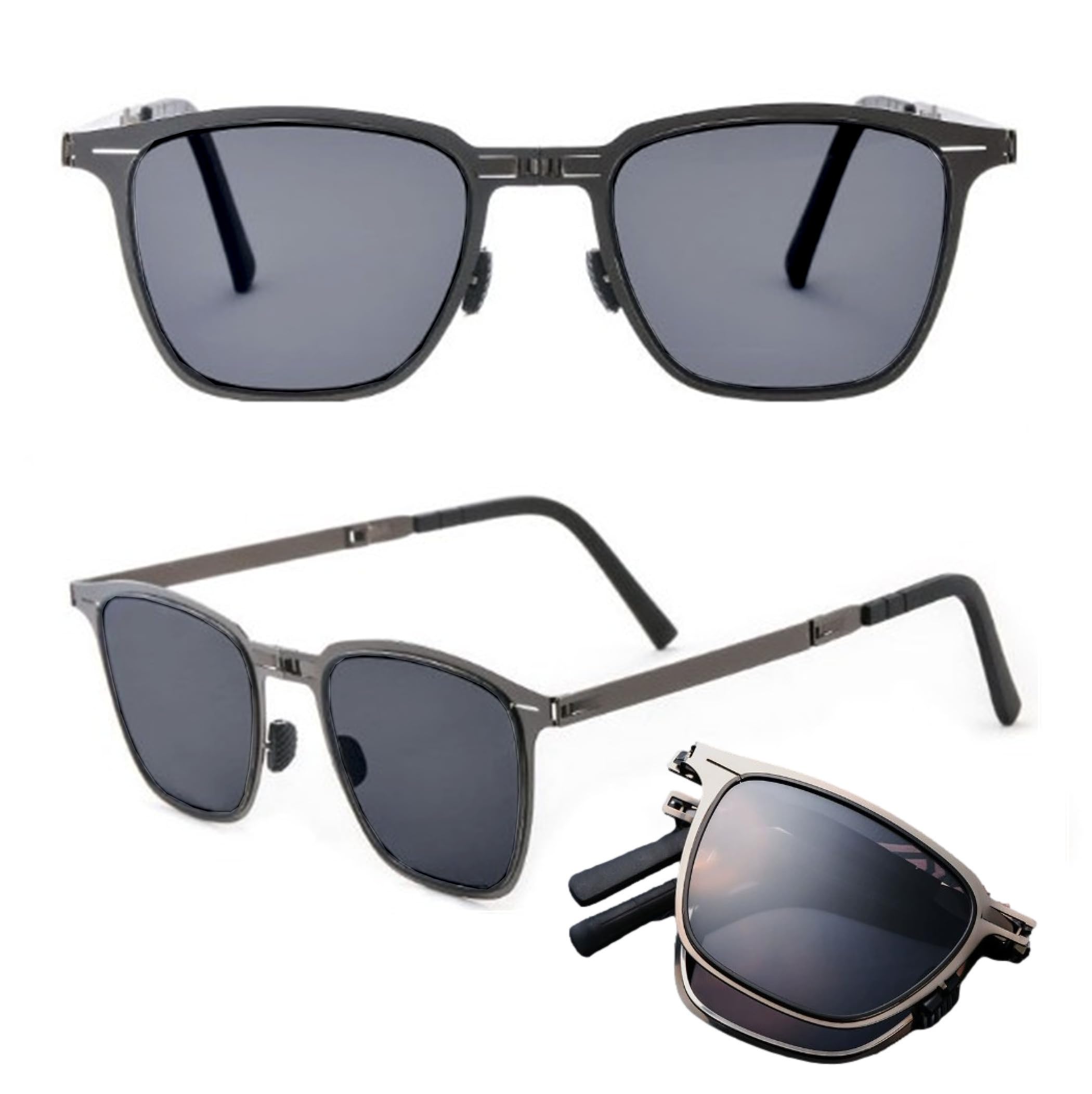 

REONAS Складные поляризационные солнцезащитные очки из нержавеющей стали UV400 для и Ретро квадратные складные цвета оружейной стали ультралегкие, Защита, Вождение, Рыбалка, Больше, серый