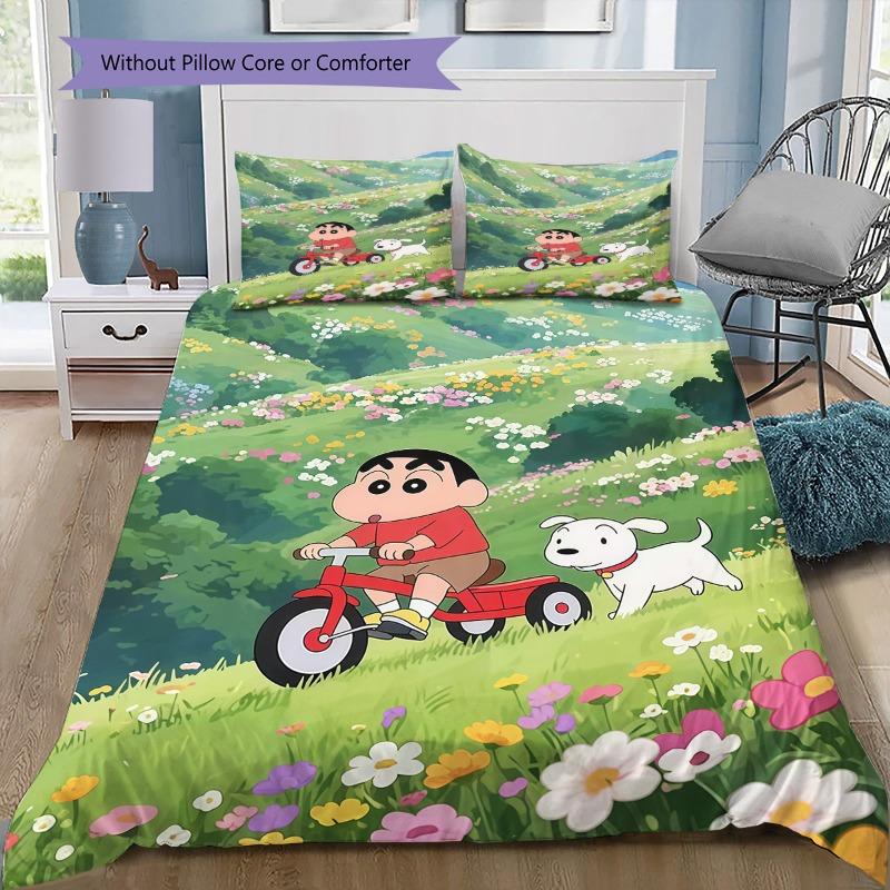 Crayon Shin-chan & Shiro Print 3PCS Bedding Set, Duvet Cover with Pillowcases, No Comforter Included 135x200cm