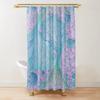 Tenda Doccia Vetro Colorato Zaffiro Giada Mandale Fiore di Mandala Linee Esposizione Opere d'Arte Tessuto Tende da Bagno con 12 Ganci