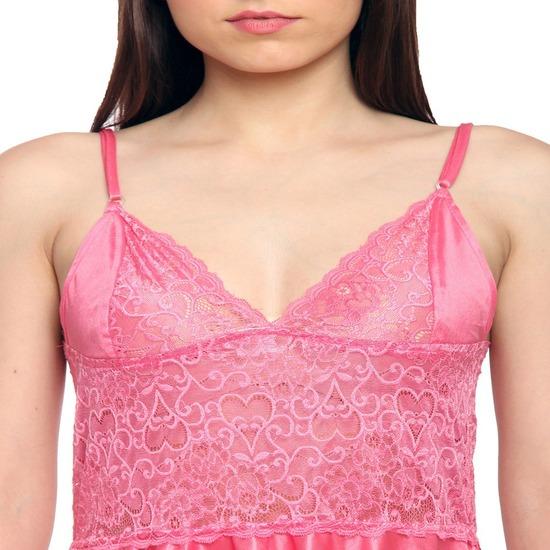 Ladysta Women's Solid Satin Babydoll  Nightwear Freesize (S  M L)