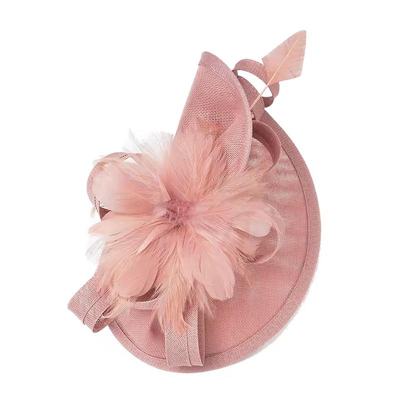 

Элегантная шляпка-фасинатор на повязке для женщин, девочек, для чаепития, с перьями, цветами, фасинатор, свадебный, коктейльный, аксессуары для волос, подарки розовый