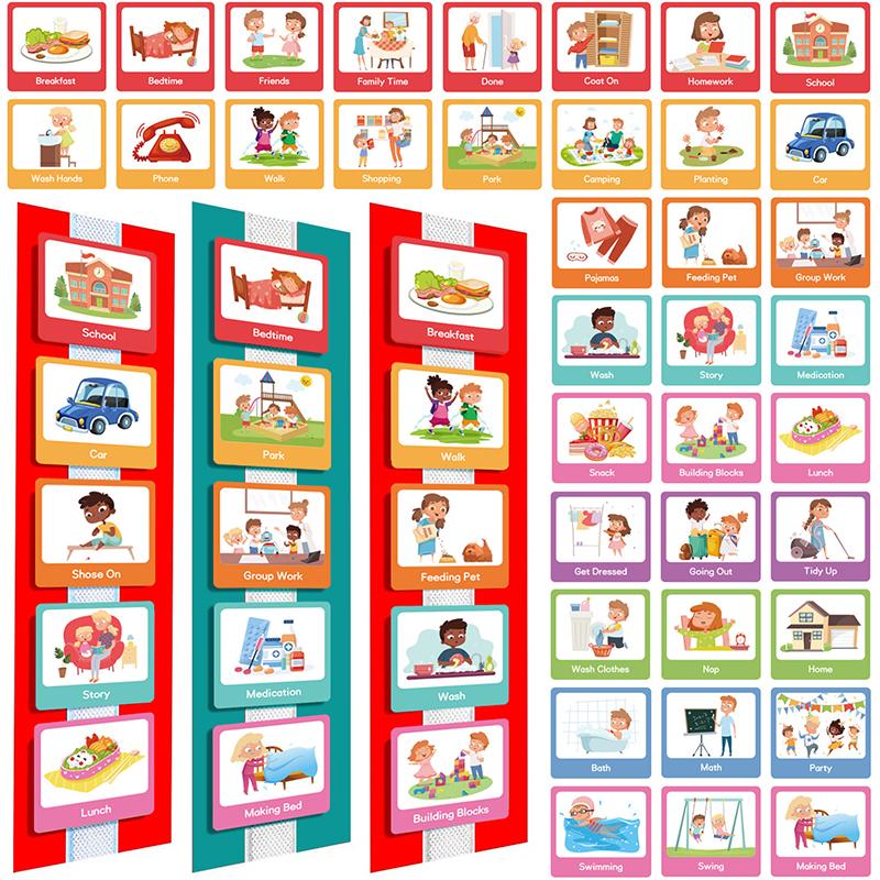 60 Pcs Visual Schedule Visual Wall Planner Daily Routine Chart For Kids Daily Visual Schedule Card Chore Chart Learning Material