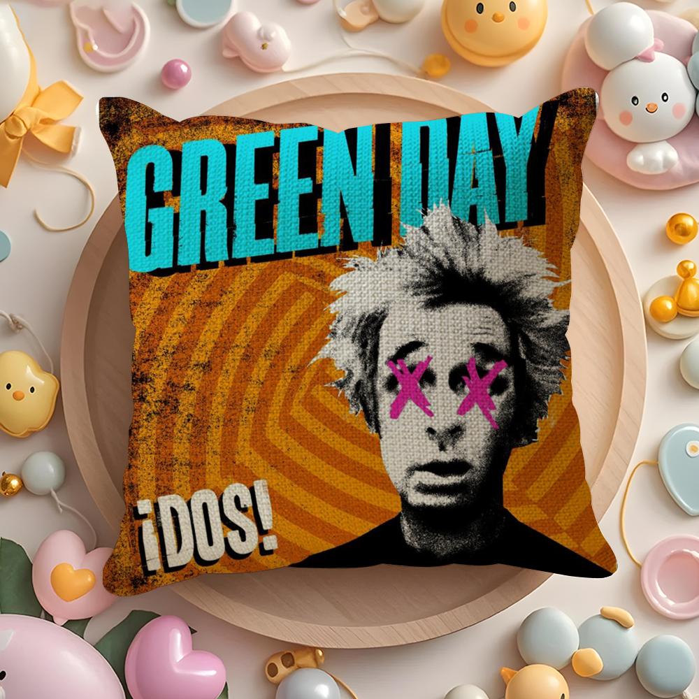 G-Green Day S-Saviors Cushion Cover Linen Organic Fabric Double-Sided Printing Breathable Pillow Case Sofa Home Decor Gift