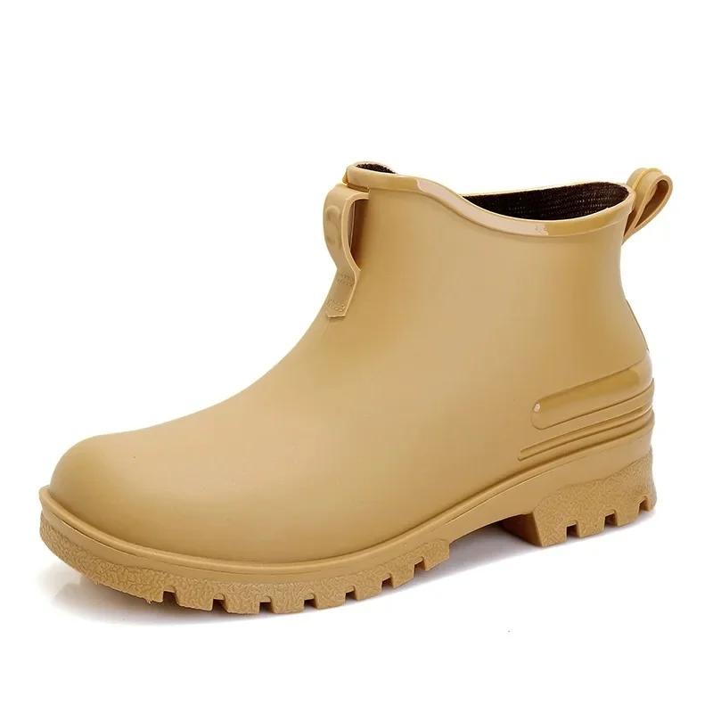 Fashion 2025 Fashionable Unisex Outdoor Waterproof Rain Boots Men's Lightweight Polyurethane Shoe Covers Round Toe Ankle Height Hombres