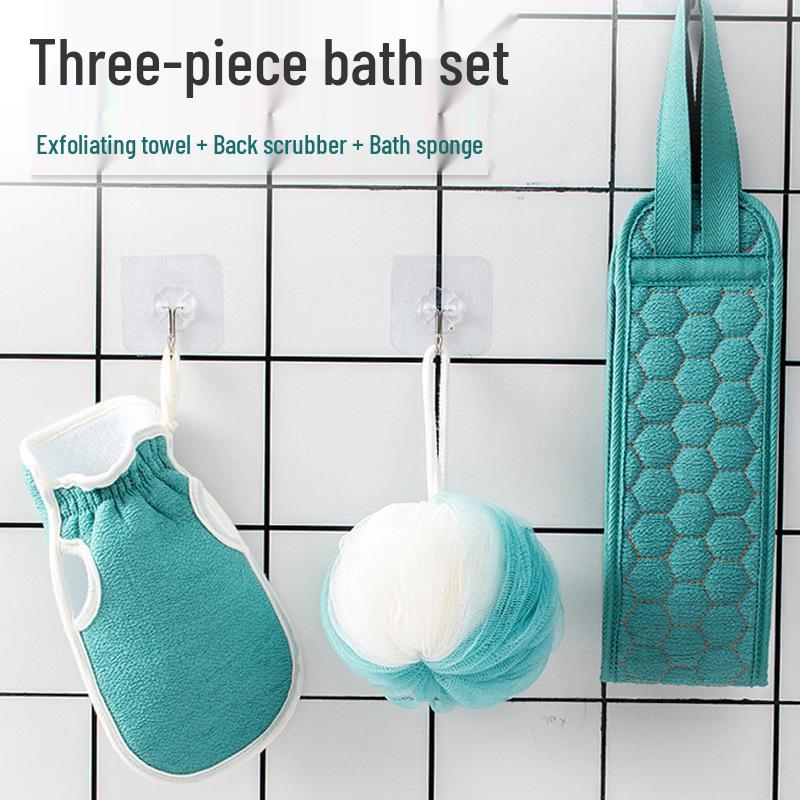 Universal Back Scrubbing Set: Bath Strap, Scrubbing Towel & Bath Pouf