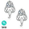 White Copper Silver-Plated Retro Zodiac Stud Earrings with Zircon Stones