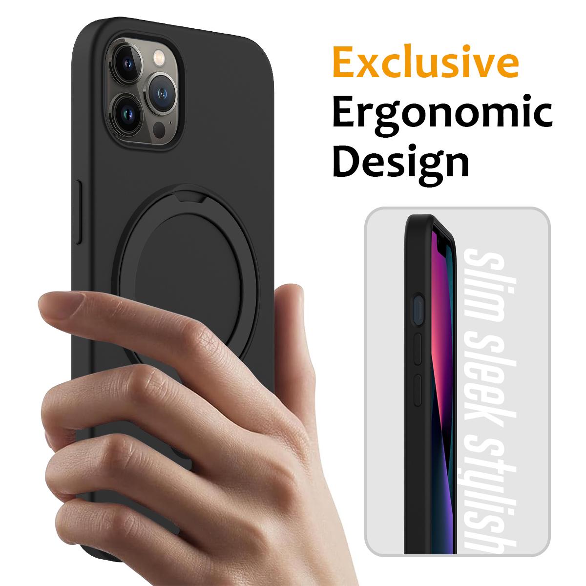 

For iPhone 12 Pro Max Magnetic Case PC+Silicone Cover with Ring Kickstand Black