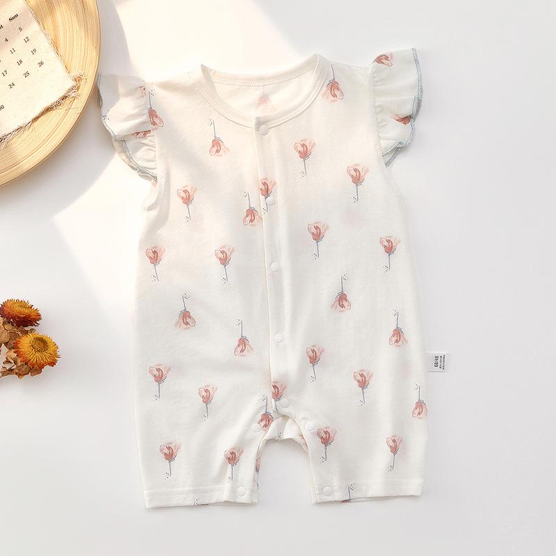 Summer Short Sleeve Cotton Baby Jumpsuit – Lightweight Newborn Romper Pajamas 66 cm белый