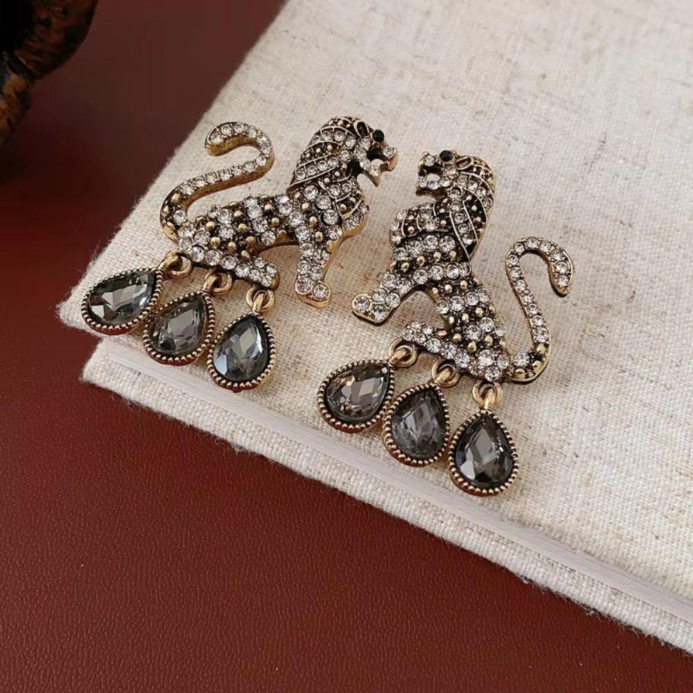 Vintage Lion Tassel Earrings Exaggerated Women's Jewelry Water Droplet Fringe Earrings  Party