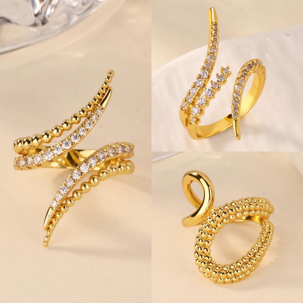 Luxury Geometric CZ Zircon Open Rings For Women Gold Color Stainless Steel Ring Shiny Fashion Jewelry Party Gift