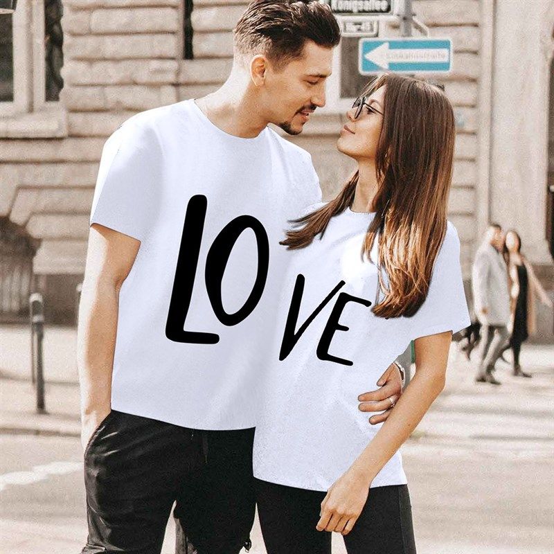 Valentine Day Woman Man T Shirt Letter LO VE Couple T-shirt