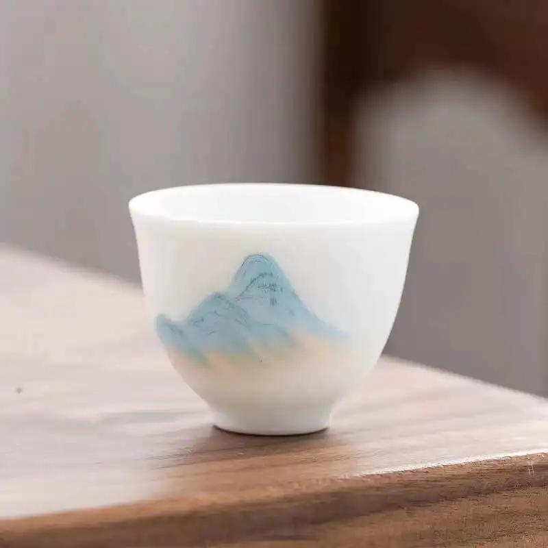 Ceramic Whiteware Hand-Painted Glazed Upper Cup Teacup Jade Porcelain Kung Fu Tea Set Single Cup Ceramic Cup Tea Cup Pu er Cup