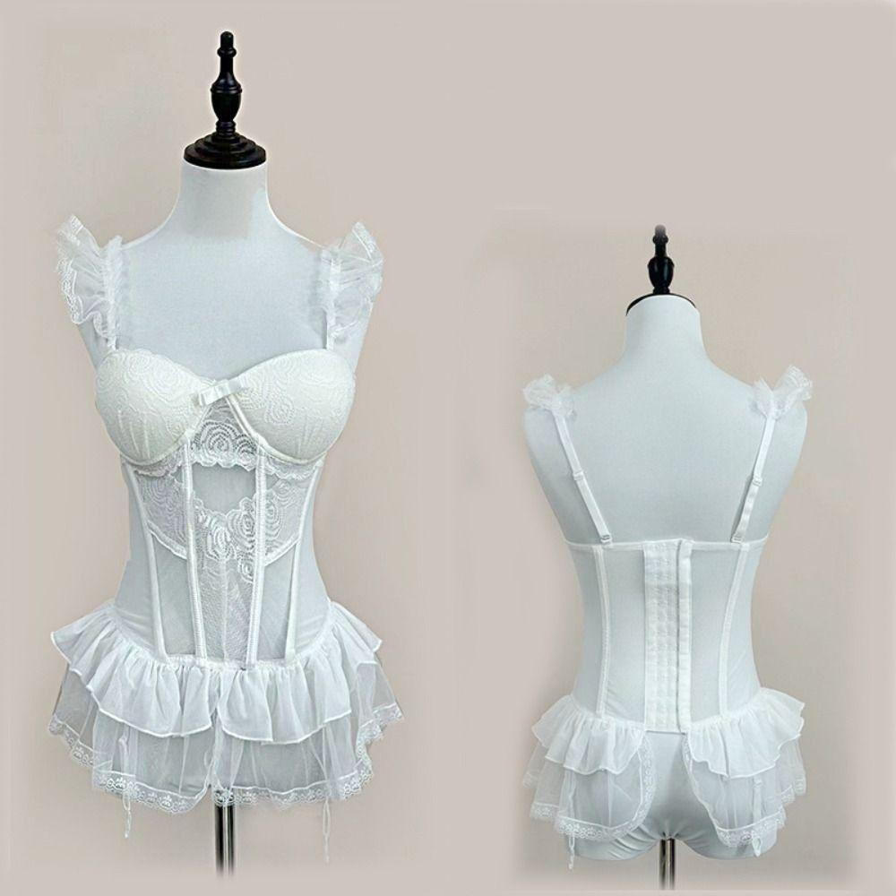 Ruffle Camisole Nightwear Transparent Mesh Nightdress Comfortable Lace Nightgown  Home