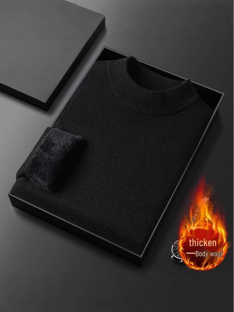 Men's 2025 Autumn/Winter Knitwear: Velvet-Lined, High Collar Sweater